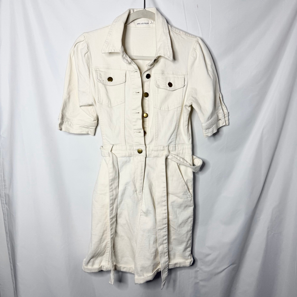 Avec Les Filles Off-White Denim Utility Romper Small